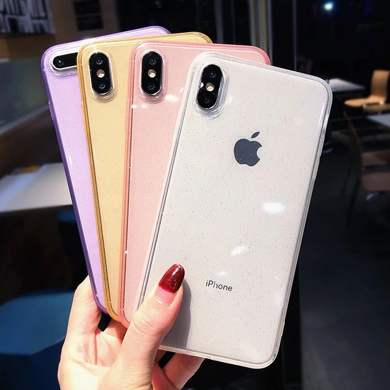 

Shining Glitter Powder Phone Case For iPhone X XR XS Max 8 7 Plus 6 6S Plus Transparent Soft TPU Shockproof Bling Back Cover