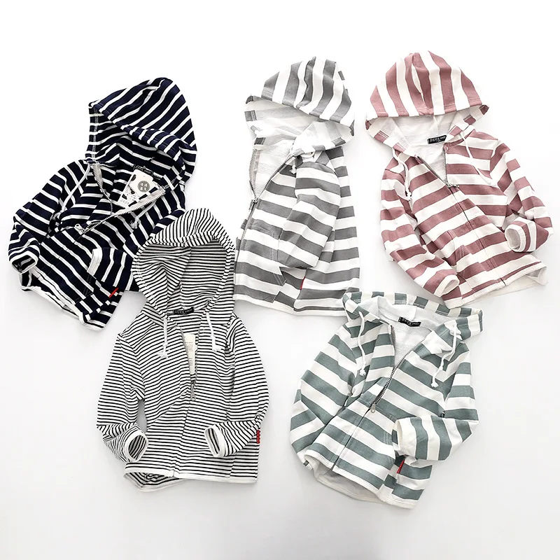 

2018 Autumn Kids Jacket New Children's Hooded Striped Top Zip Cardigan Boys and Girls Long Sleeve Sweater Jacket Boy Coat Girl