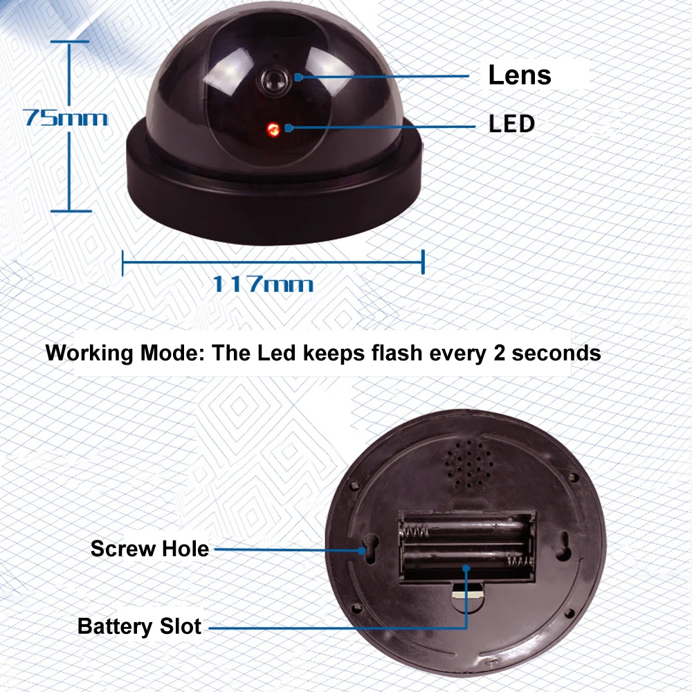 Fake-Dome-Camera-Indoor-Security-CCTV-Surveillance-Dummy-Camera-Flashing-Red-LED-AA-Battery-Easy-Installation