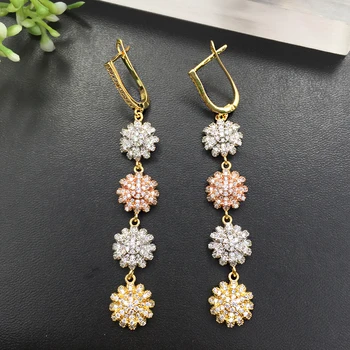 

Lanyika Fashion Jewelry Exquisite Sunny Flowers Long Earrings Zircon Micro Plated for Daily Wedding Bridal Popular Best Gift