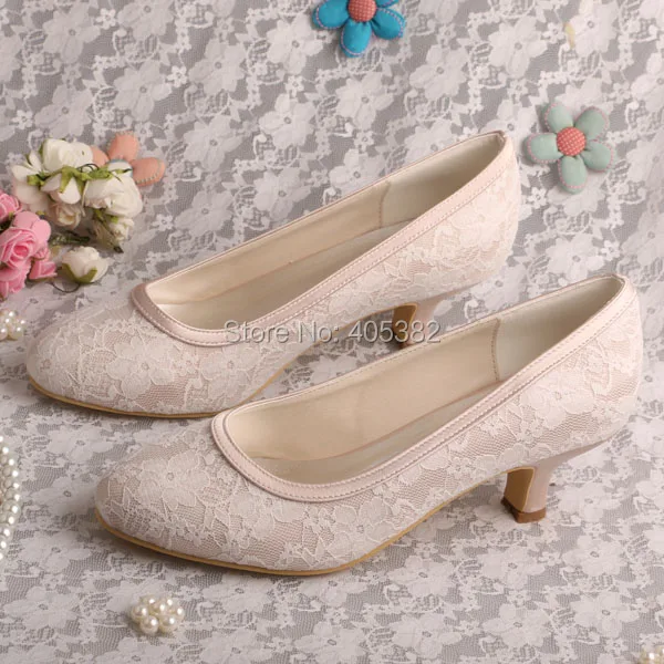 

Wedopus Round Toe Ivory Lace Upper Shoes for Brides Heels 2" Wedding Pumps Formal Evening Woman Shoes