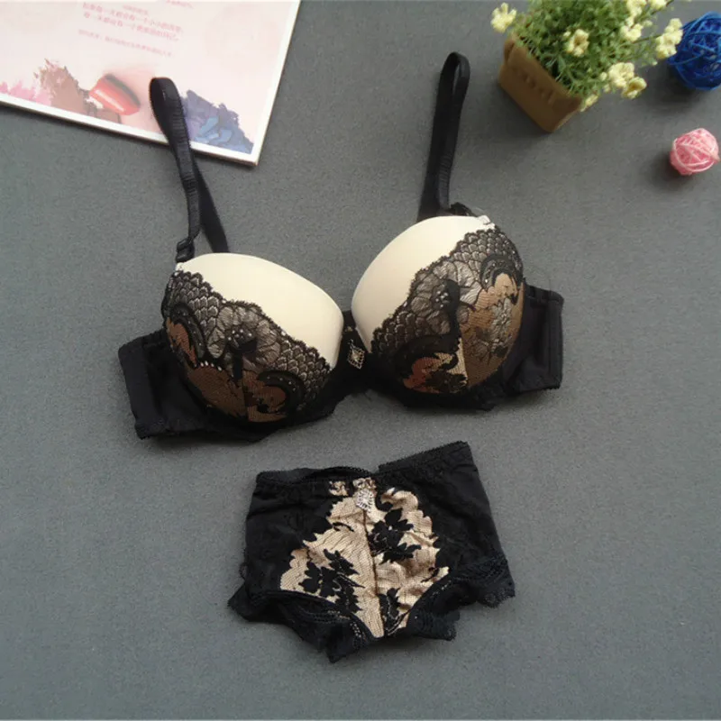 

French Brand ABC Cup Sexy Push Up Bra Set Women's Fashion Lace Underwear Set Intimate Noble Young Girl Bra Brief Sets