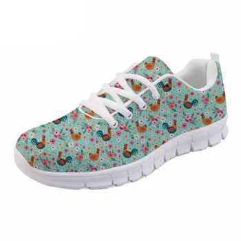 

NOISYDESIGNS Cute Women Spring flat Shoes Cartoon Chicken Flower Printed Breathable Mesh Shoes for Female Lady's Flat Zapatos