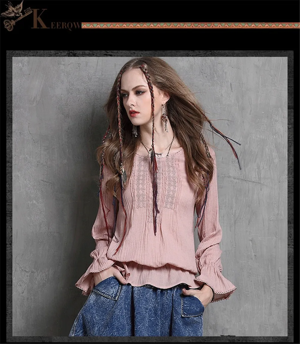Vintage Embroidery Women Cotton Blouse Butterfly Long Sleeve Loose Women Shirt Women O-Neck Blouses Blusa Feminina Plus Size (5)