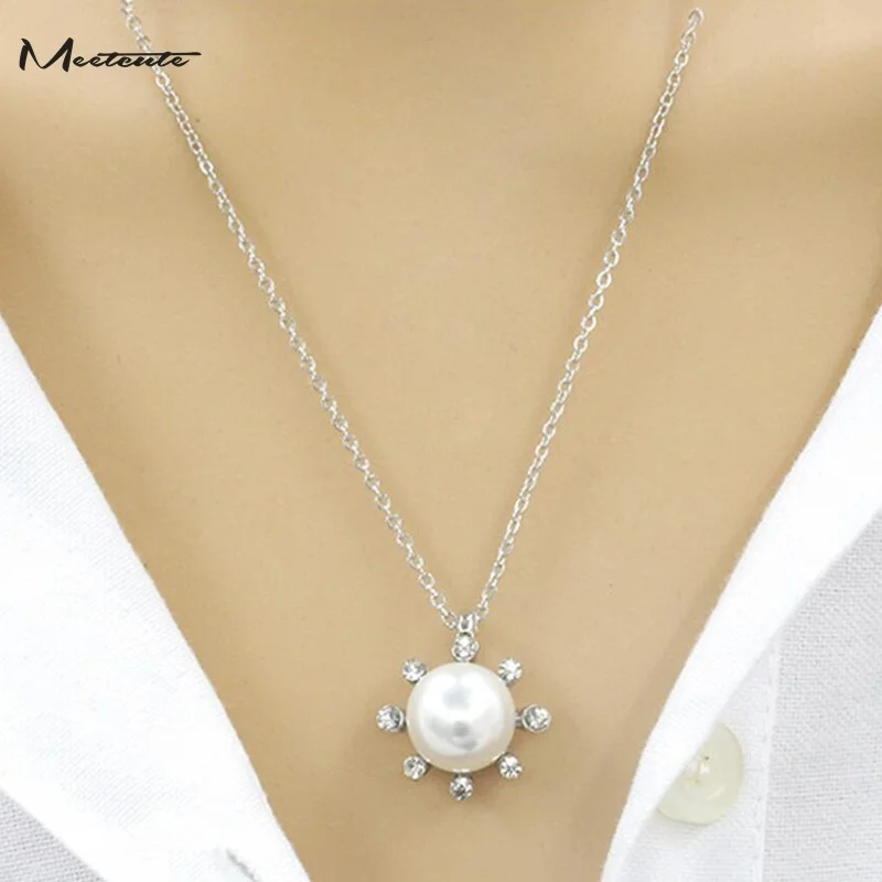 Meetcute 1 шт. модное белое колье с искусственным жемчугом 8 блестящих кристаллов