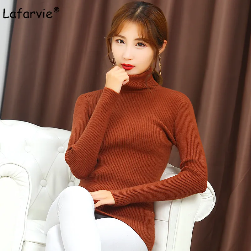 Lafarvie Autumn Winter Turtleneck Knitted Sweater Women Long Sleeve Slim Thick Warm Soft Flexible Quality Pullover Female Jumper