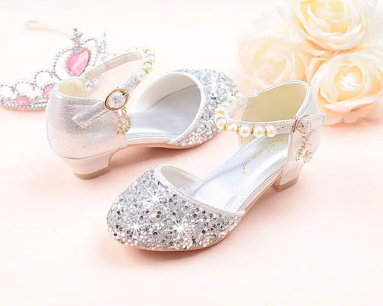 Contas de Cristal Sapatos de Dança de Salto Crianças Menina Sapatos Meninas Alto Festa Princesa Tamanho 26-38 Tira Rosa Gzx03 21 Crianças menina contas de cristal sapatos meninas