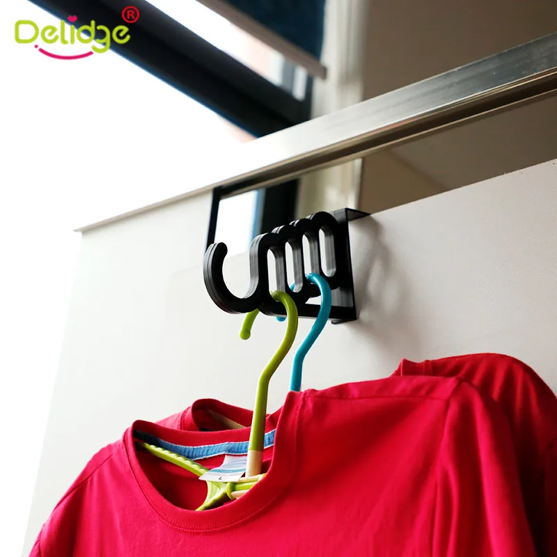

Delidge 1 pc Clothes Hanger Plastic Behind Doors Space Saving Hanger Hook 5 Hole Drying Rack Multi-Function Home Accessories