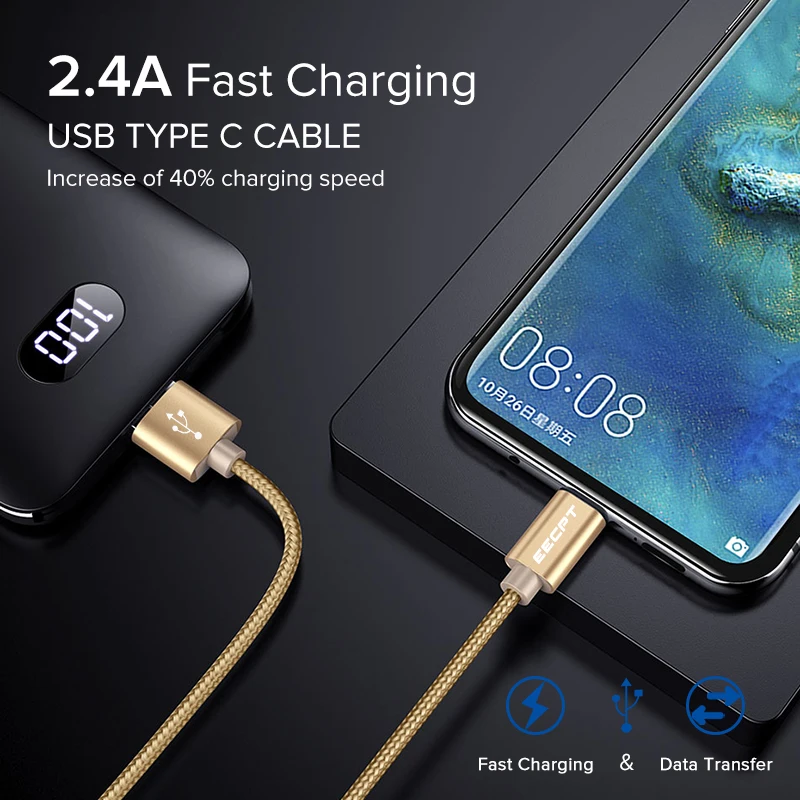 EECPT 3A USB نوع C كابل لسامسونج S9 S8 سريع شحن بيانات الهاتف شاحن سلك USB C نوع- C كابل ل Xiaomi Mi9 Redmi ملاحظة 7