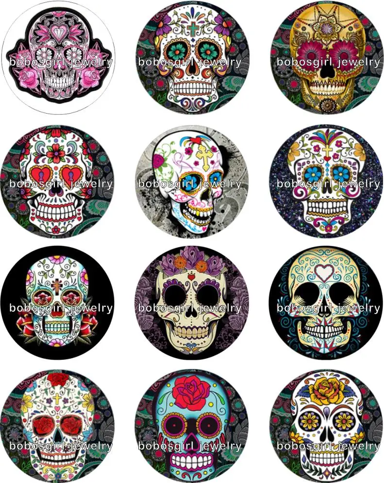 

Skull snap button Jewelry photo Round cabochon flat back Gl216
