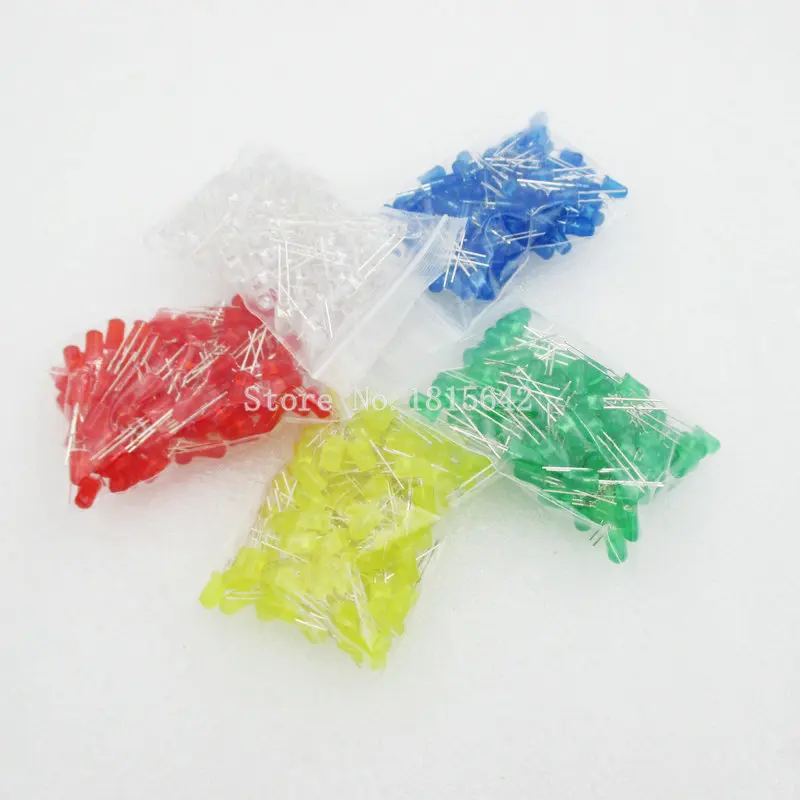 

500PCS/LOT 5MM LED Diode Kit Mixed Color Red Green Yellow Blue White Led Light DIY Kit Free Shipping