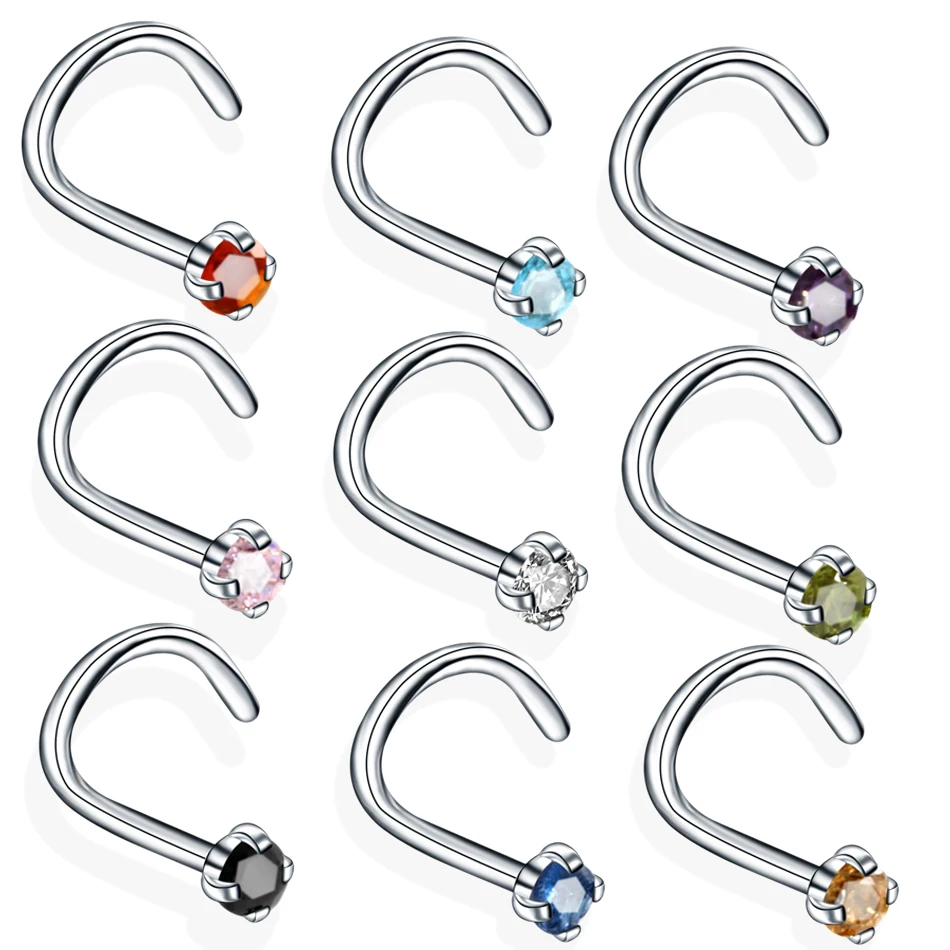 Swanjo 9pcs/lot 20G Steel Nose Piercing Nariz Crystal Nose Ring