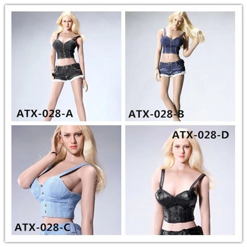 

4 Colors 1/6 ATX028 Halter Tops Vest Denim Shorts Clothes Set Models for 12 inches Seamless Action Figure Body Accessories