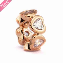 В форме сердца CZ инновационный розовое золото пространство в моем сердце разделитель Талисман из бусин ручной работы Fit PANDORA Подвески для женщин ювелирных изделий LW334R