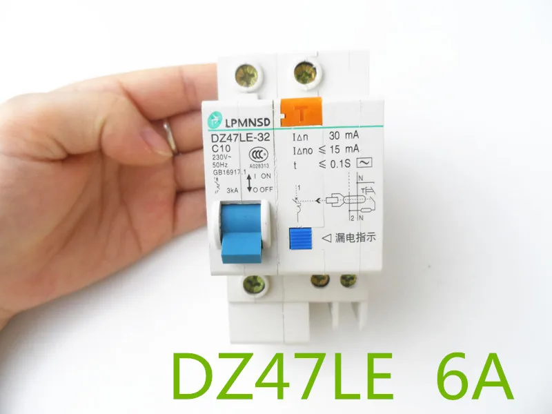 

DZ47LE 1P+N 6A C type 230V~ 50HZ/60HZ Residual current Circuit breaker with over current and Leakage protection