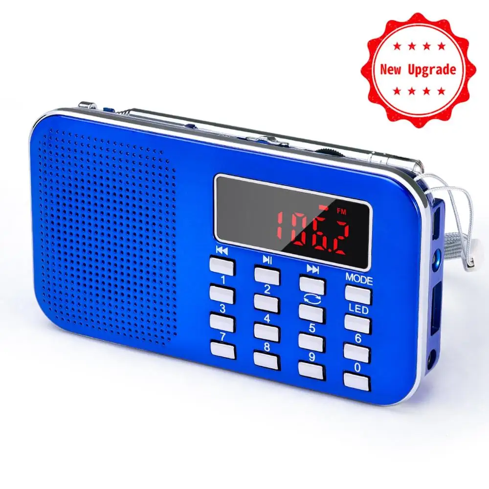 PRUNUS L-218 мини fm-радио приемник AM/fm/SD карты MP3 play спикер USB/AUX портативный аварийный радиоприемник со светодиодным светильник/антенной - Цвет: Blue