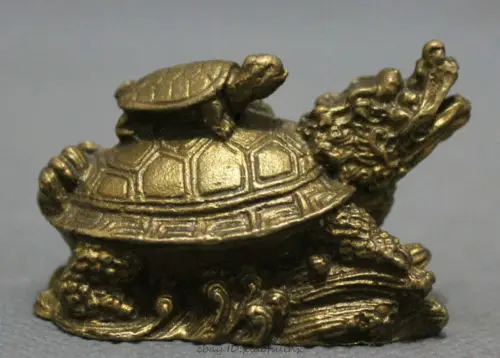 

Folk Chinese Pure Brass FengShui Wealth Shou Longevity Dragon Turtle pair wholesale 2PCS copper Decoration real Brassroom Art