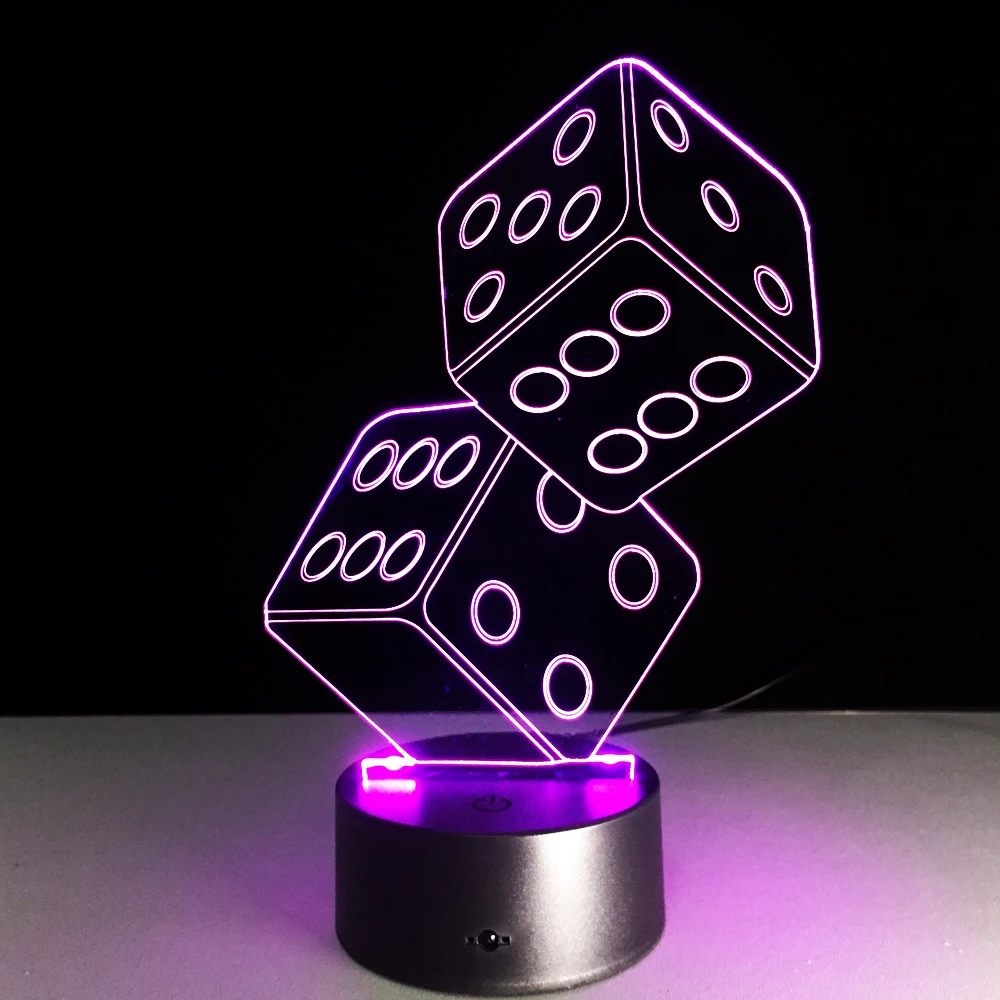 2 кости 3D свет акриловые красочные атмосфера лампа стерео видения лампы Спальня ночник подарки для друзей любителей покера