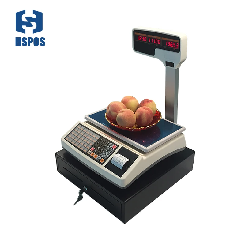 

Electronic digital price computing scale with receipt printer and cash drawer high capacity support manage date with pc program