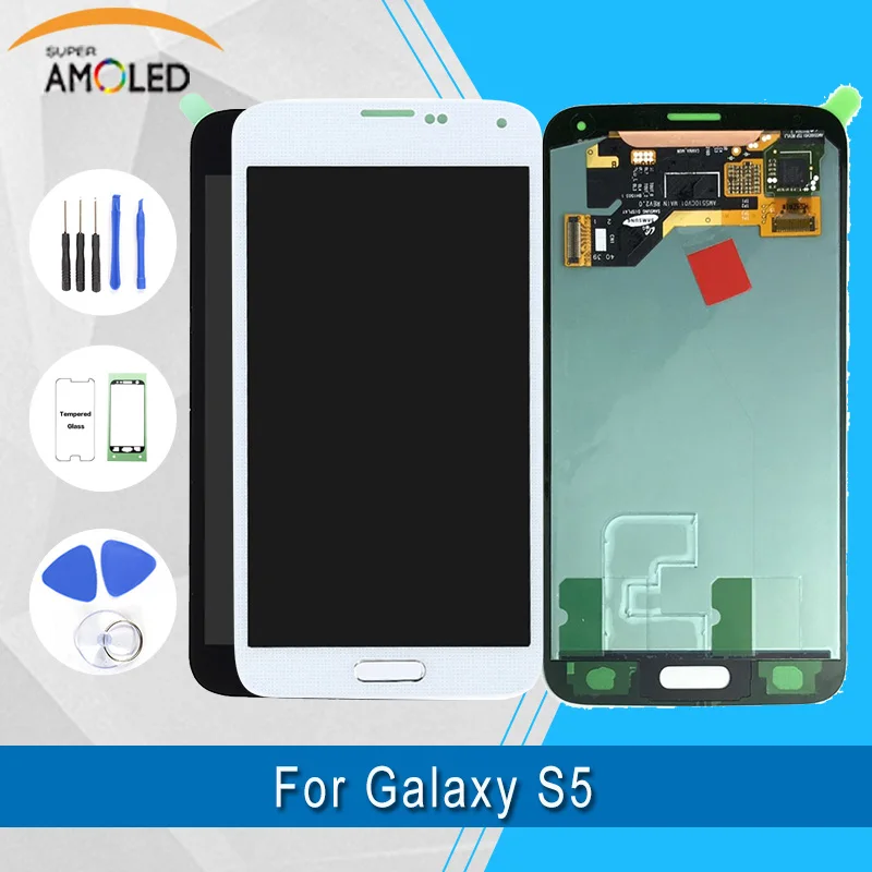 Super Amoled для Samsung Galaxy S5 ЖК-экран 100% тестирование + Инструменты закаленное стекло