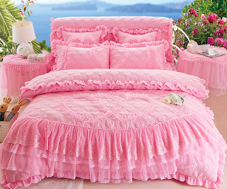 

Korean bedspreads Princess bed skirt 1.8 m four sets of lace bedspreads multi-piece sets of wedding bedding D-80