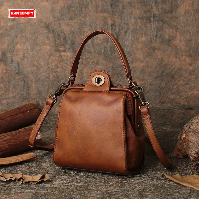 

2018 new retro Women shoulder bag top layer leather ladies handmade handbags casual simple female small crossbody Messenger bags