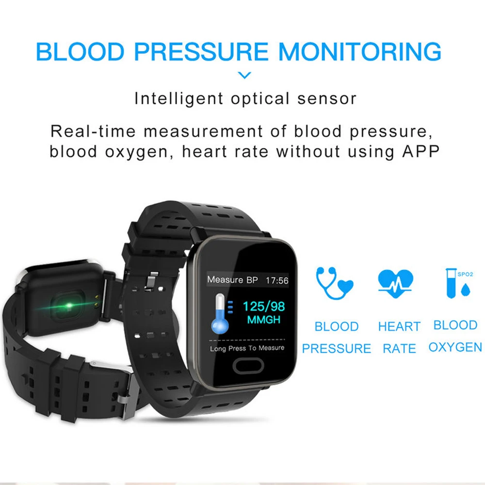 A6, цветной экран, кровяное давление, спортивные Смарт-часы, пульсометр, фитнес-трекер, для мужчин и женщин, Смарт-часы для IOS, Android