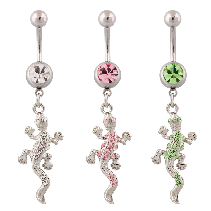 

Navel rings Small gecko belly button rings fashion woman body piercing Wholesale 14G Surgical Steel Free Shipping little Lizard