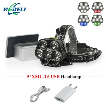 

7 led headlamp usb rechargeable headlight cree xml t6 18650 battery flashlight forehead head lamp lantern head torch fishing