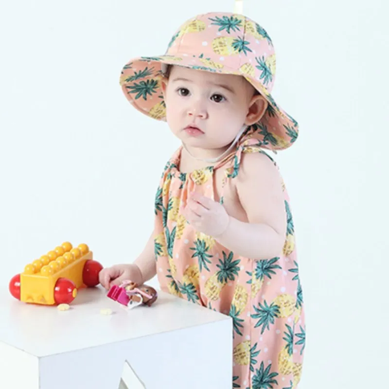 

2019 Summer Floral Baby Girls Romper+Hat Party Boutique Ananas Printed Clothing for Girls Bohemian Romper Clothes