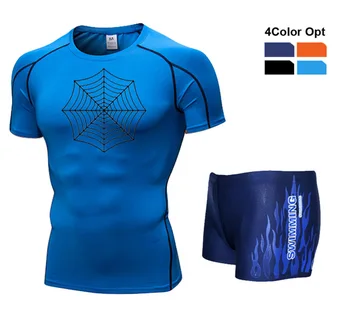 

Men Boy Swim Top T Shirt Trunks Boxers Shorts Swimwear Short Pants SwimSuit Swimming Wear Short Sleeves Beach Spa Pool Spider