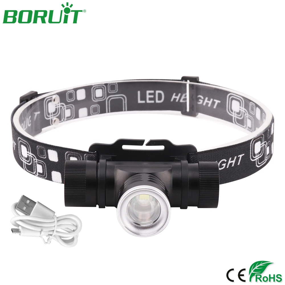 

BORUiT XML T6 LED Headlamp Flashlight Zoomable USB Rechargeable Headlights Waterproof Portable Camping Hunting Head Torch 18650