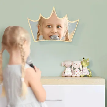 

Decorative Wall Mirror Wood and Acrylic Queen Princess Crown Safety Mirror King of Crown Wall Mirror Decor For Kid's Room D30