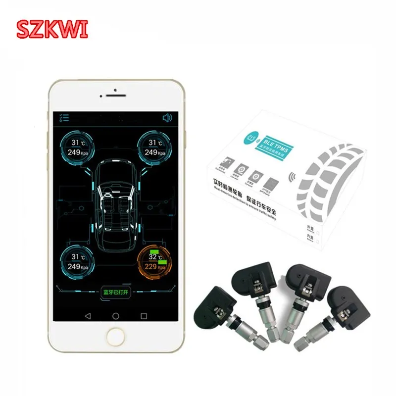 

Smart Car TPMS Bluetooth 4.0 Tyre Tire Pressure Monitoring System APP Display 4 Internal/External Sensors Support Android IOS