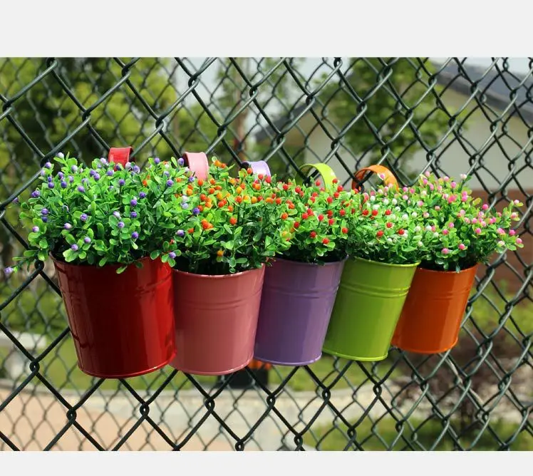 1pcs unique design iron hanging flower pots garden plant hanging barrels pastoral balcony decor multicolors 7