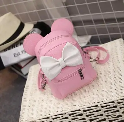 Рюкзак с Микки Маусом из искусственной кожи, Женская мини-сумка, женский рюкзак с милым бантом, рюкзаки для девочек-подростков, школьная сумка, женская сумка через плечо - Цвет: Style 3 Pink