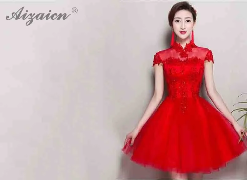 Модные Красные Блестки Короткие платья невесты Qi Pao для женщин Китайский традиционный свадебный платье Qipao оригинальный вечернее Ципао