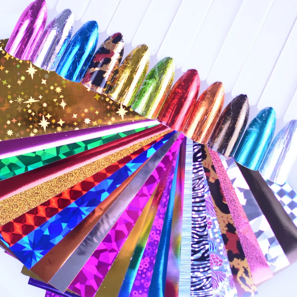 

24pcs Charm Foils for Nail Holographic Transfer Foil Wraps Sticker Decals Starry Paper Manicure Decor Set Nail Art Tips