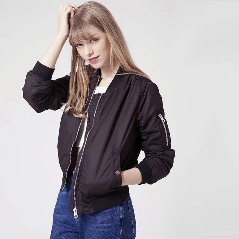 2018Womens Autumn Casual Jackets Ladies Color Block Pocket Zipper Front