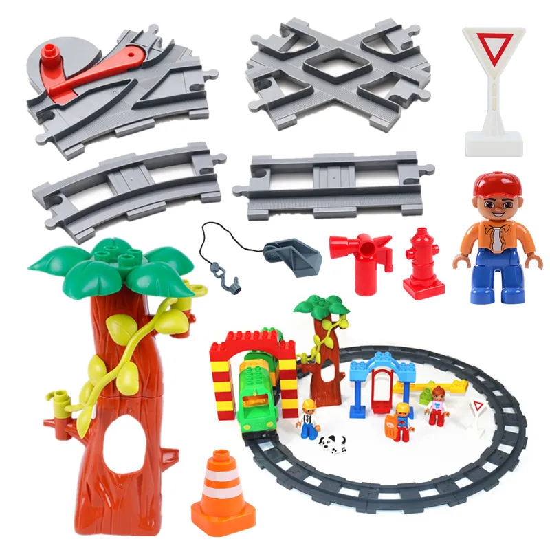 

Blocks Legoingly Duploe Accessories Toy Train Track Crossover Parts Railway Switch Building Bricks for Children Christmas Gifts