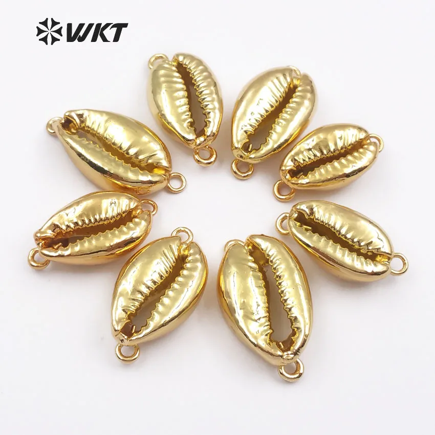 24k Gold Electroplated Dipped Cowrie Shell Connector Charm Pendant Cowrie Shell- S2B20-05