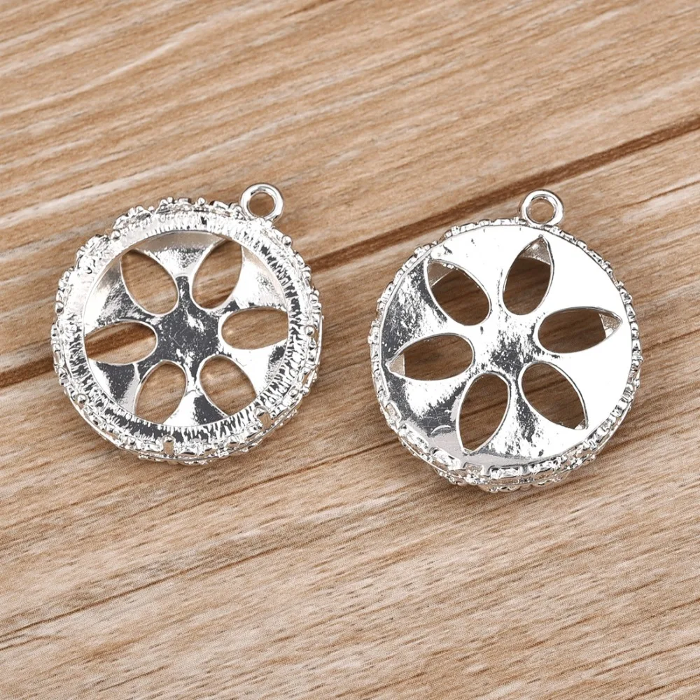 Round Hollow Pendant Cabochon Setting 20mm Bezel Cameo Blank Base Silver Plated (4)