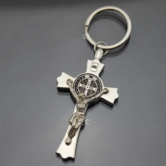 

Saint Jesu Benedict Nursia Patron Medal Crucifix Cross Religious Antique Silver Pendant Car Key Chain Ring Holder A0316