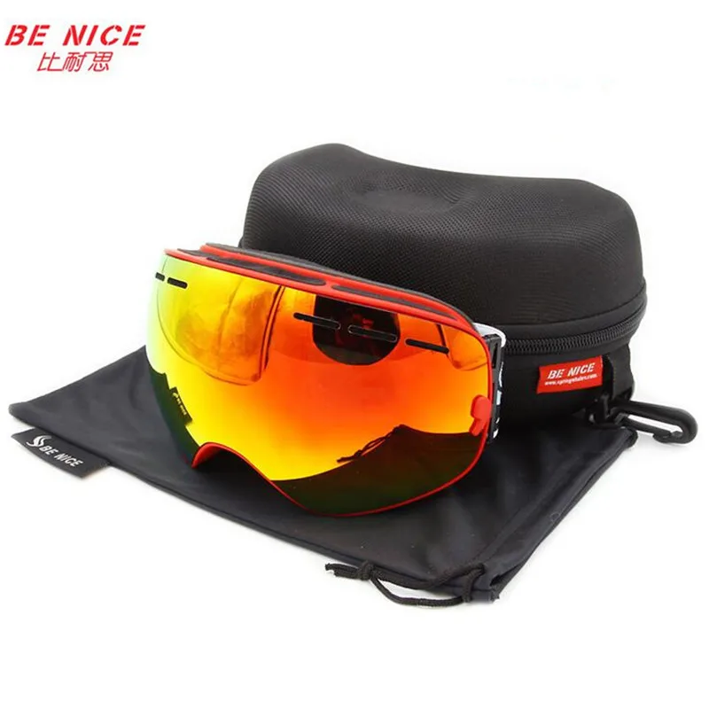 Benice brand snowboard goggles double anti-fog UV400 big motocross mask eyewear with original box esqui outdoor snow ski glasses