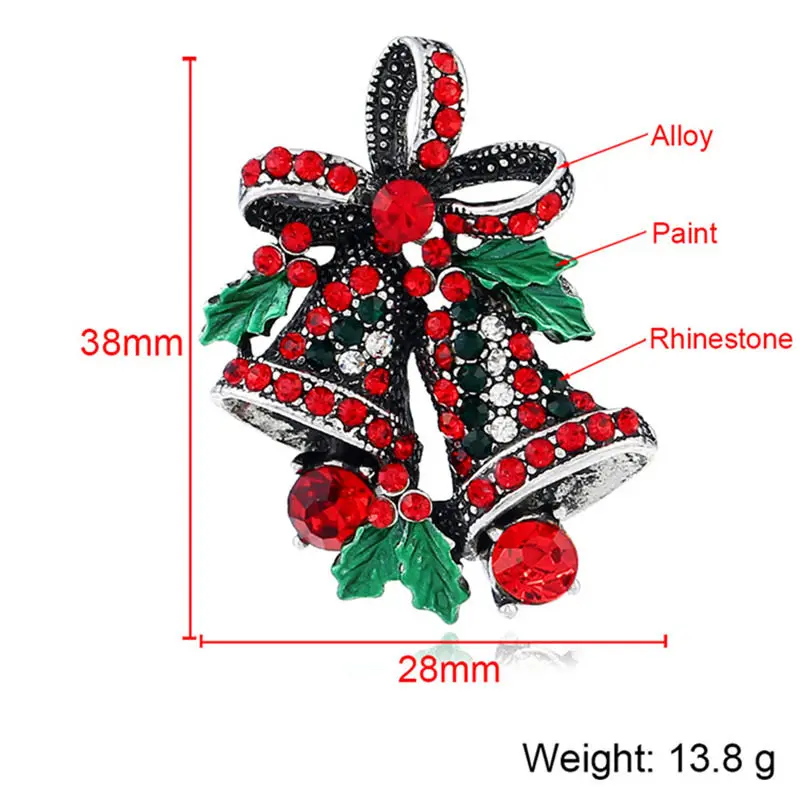 1 шт. Винтаж 3,8*2,8 см Рождественский колокольчик лук-значок булавка со стразами брошь пальто с отворотом платье костюм украшение Новогодний подарок