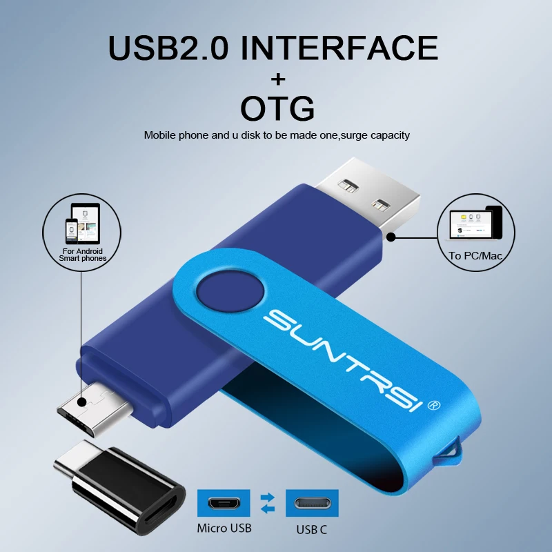 Suntrsi USB2.0 Flash Drive 128 gb 64 gb TYPE C Многофункциональный OTG stick 32 gb из металла Флеш накопитель для смартфона/планшета/ПК логотип