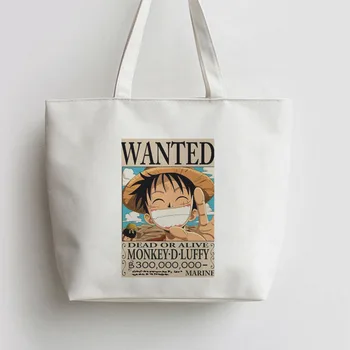 

ONE PIECE Wanted Dead or Alive Monkey-D-Luffy Japanese Anime Canvas Tote bags Cartoon Shopping bag school Bag AN369