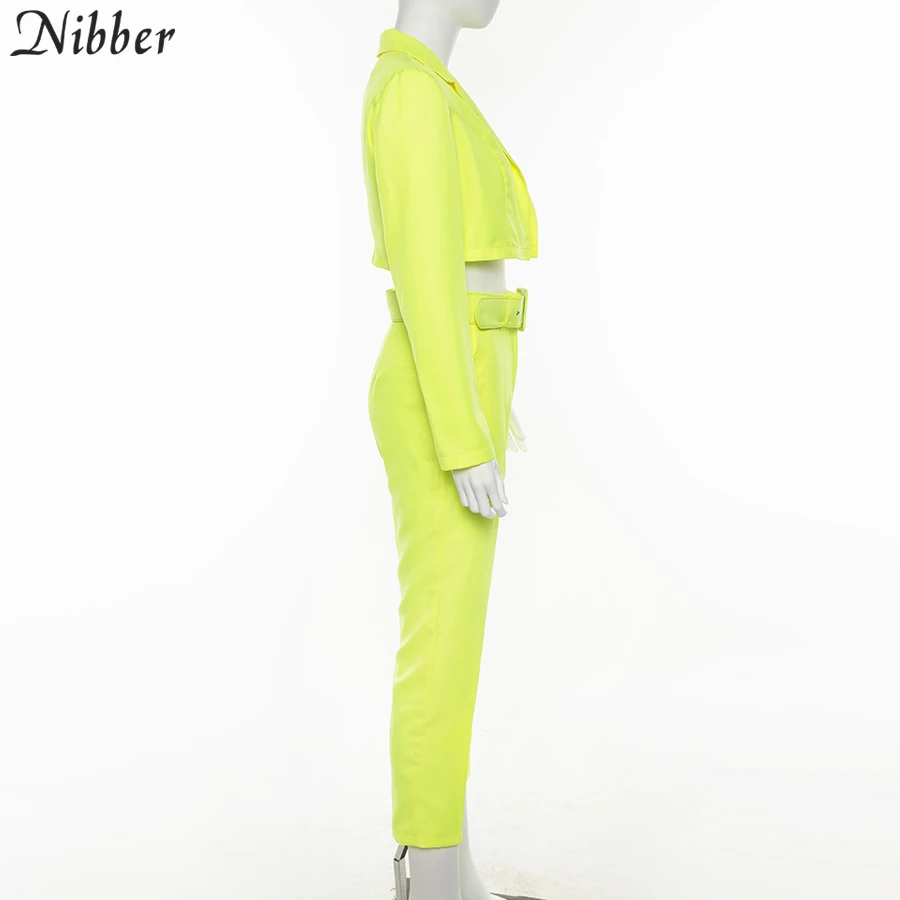 Nibber, неоновый цвет, тонкое пальто, кардиган, pantalon femme, 2 предмета, костюмы для женщин,, осень, зима, для офиса, для девушек, уличный повседневный комплект