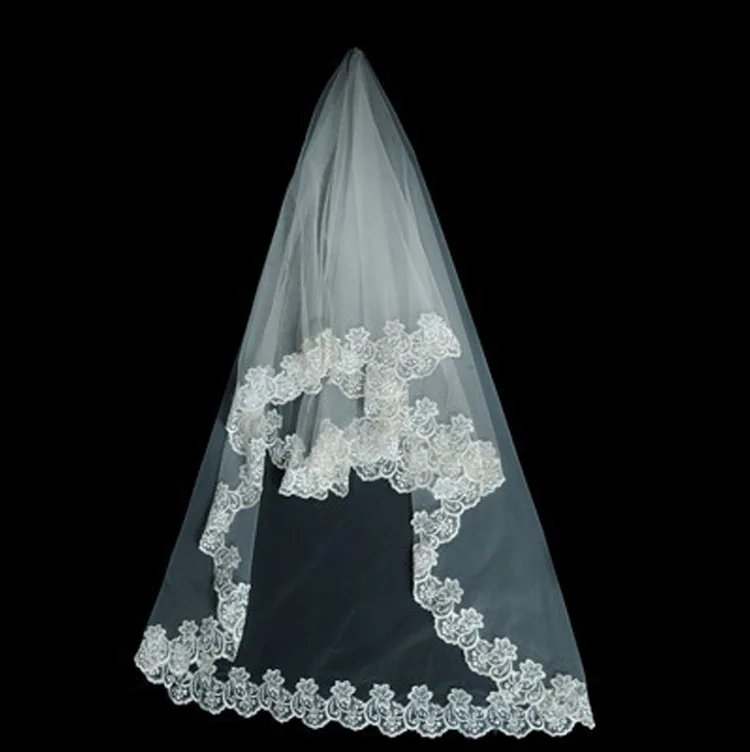 

2019 Wedding Accessories Hot Sale White One Layer Bridal Veils Lace Edge Bridal Wedding Veil Veu De Noiva 1.5 Merters Bridal Vei