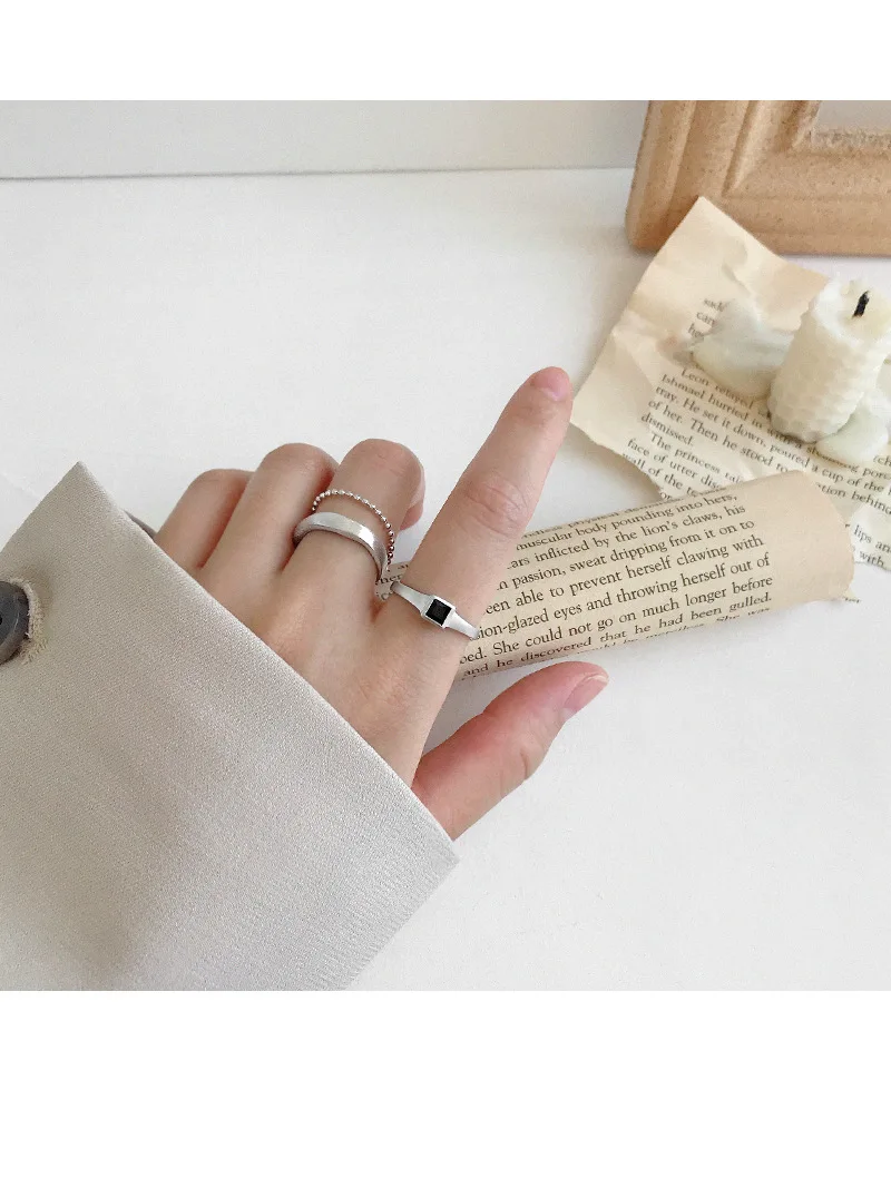 F.I.N.S классическое 925 пробы Серебряное кольцо квадратное черное циркониевое кольцо на палец простое винтажное серебряное 925 Обручальное кольцо